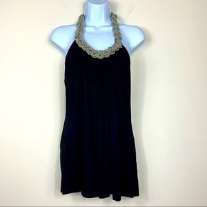 Cable & Gauge silver bead embellished halter top. Large